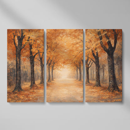 Autumn Forest Pathway Canvas Print as 3-panel split version