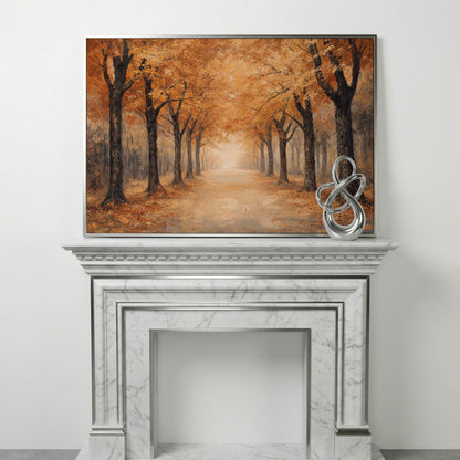 Autumn Forest Pathway Canvas Print in silver floating frame