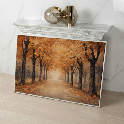 Autumn Forest Pathway Canvas Print in white floating frame