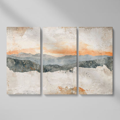 Hazy Watercolor Mountains Canvas as 3-panel split version