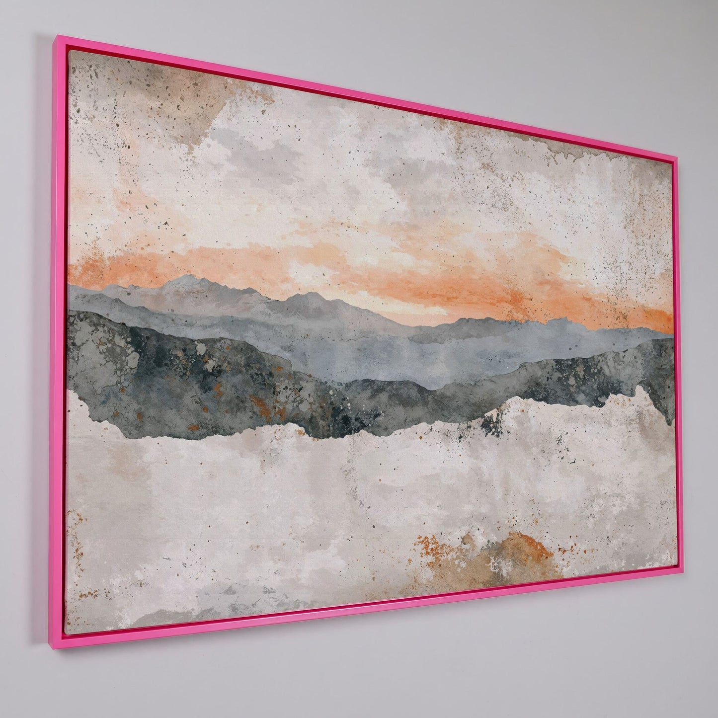 Hazy Watercolor Mountains Canvas in pink floating frame