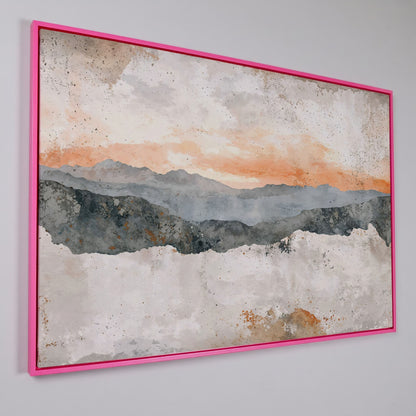 Hazy Watercolor Mountains Canvas in pink floating frame
