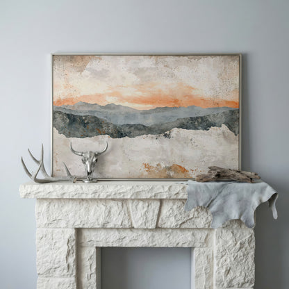 Hazy Watercolor Mountains Canvas in silver floating frame