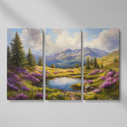 Mountain Landscape with Wildflower Meadow Canvas as 3-panel split version