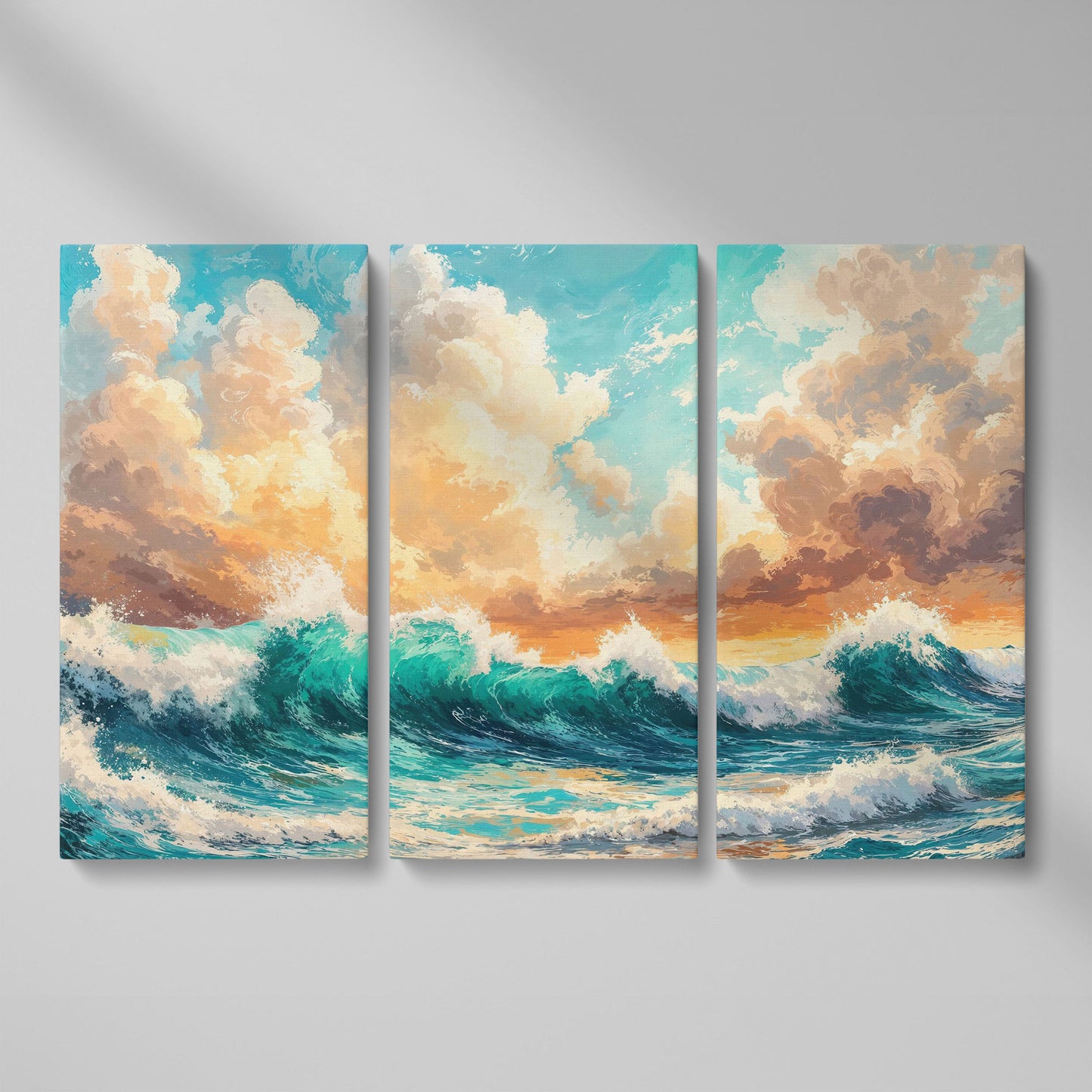 Ocean Wave Seascape Canvas as 3-panel split version