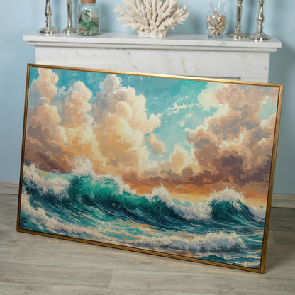 Ocean Wave Seascape Canvas in rose gold floating frame