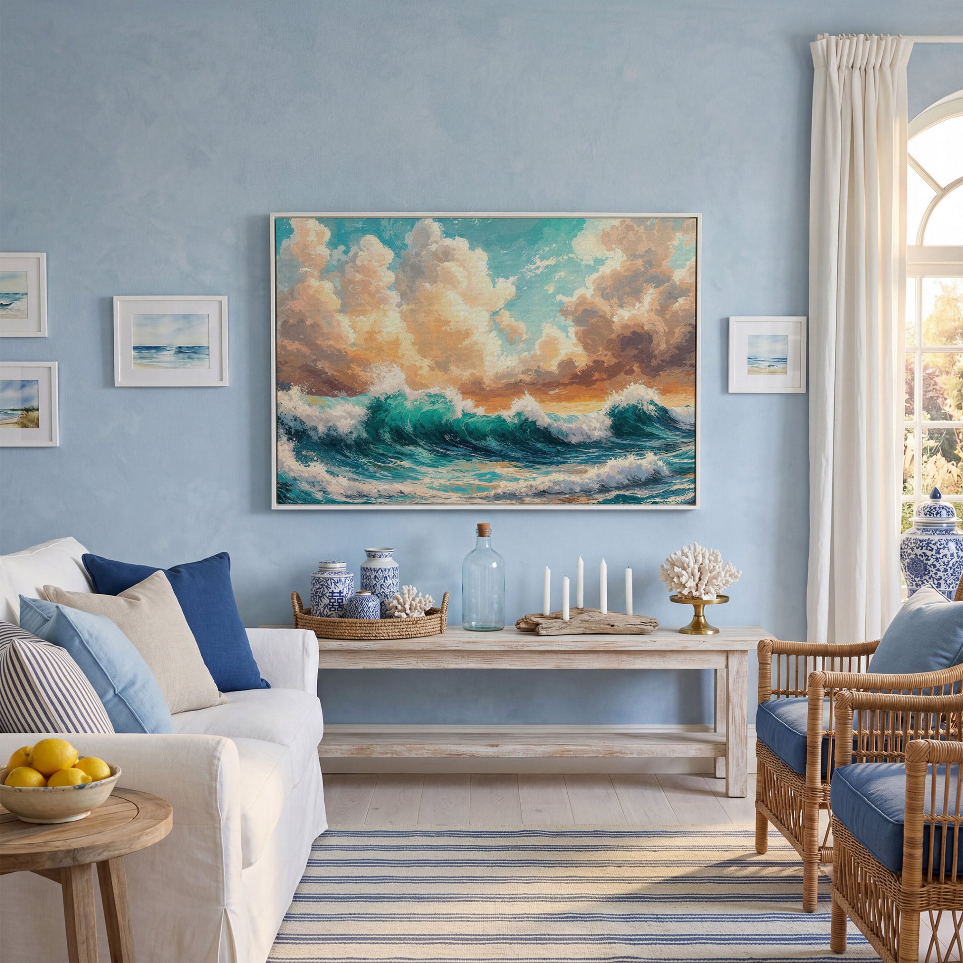 Ocean Wave Seascape Canvas in white floating frame