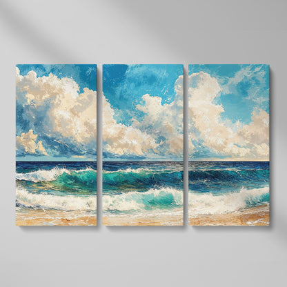 Seascape with Low Clouds Canvas Print as 3-panel split version