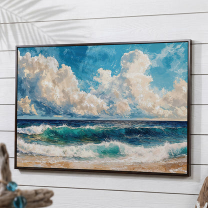 Seascape with Low Clouds Canvas Print in dark walnut floating frame