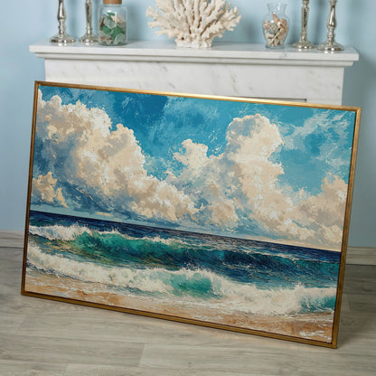 Seascape with Low Clouds Canvas Print in rose gold floating frame