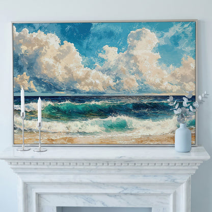Seascape with Low Clouds Canvas Print in silver floating frame