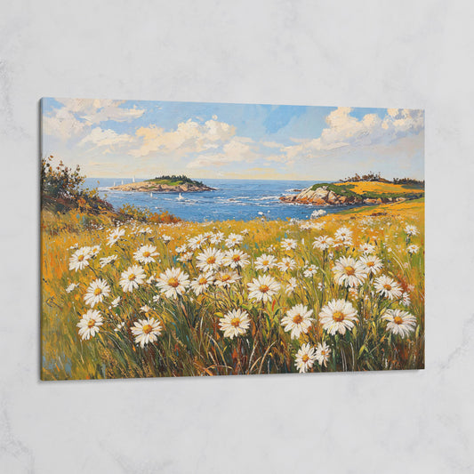Seaside Wildflower Coastal Landscape Canvas on gallery wrap