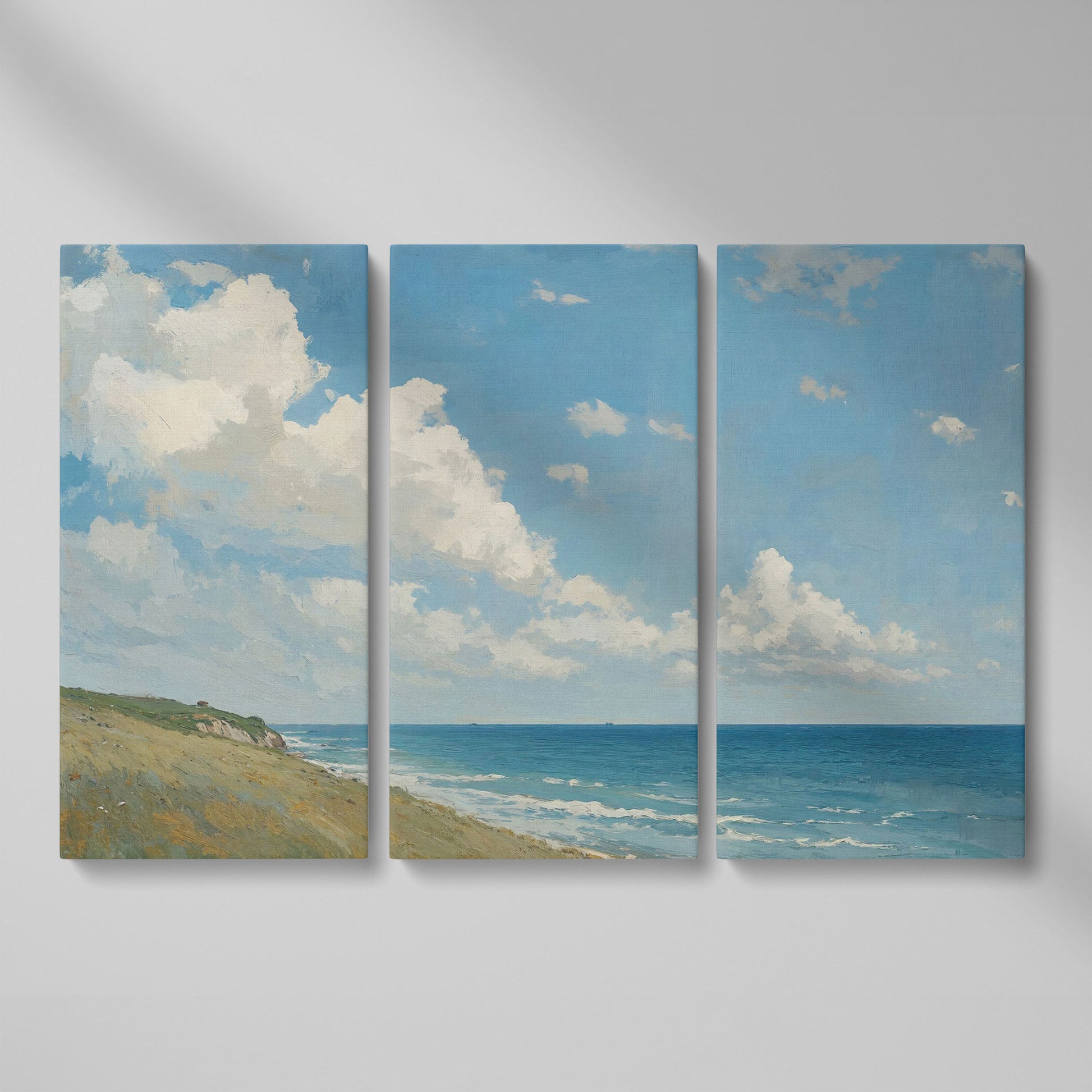 Serene Coastal Cliff Seascape Canvas as 3-panel split version