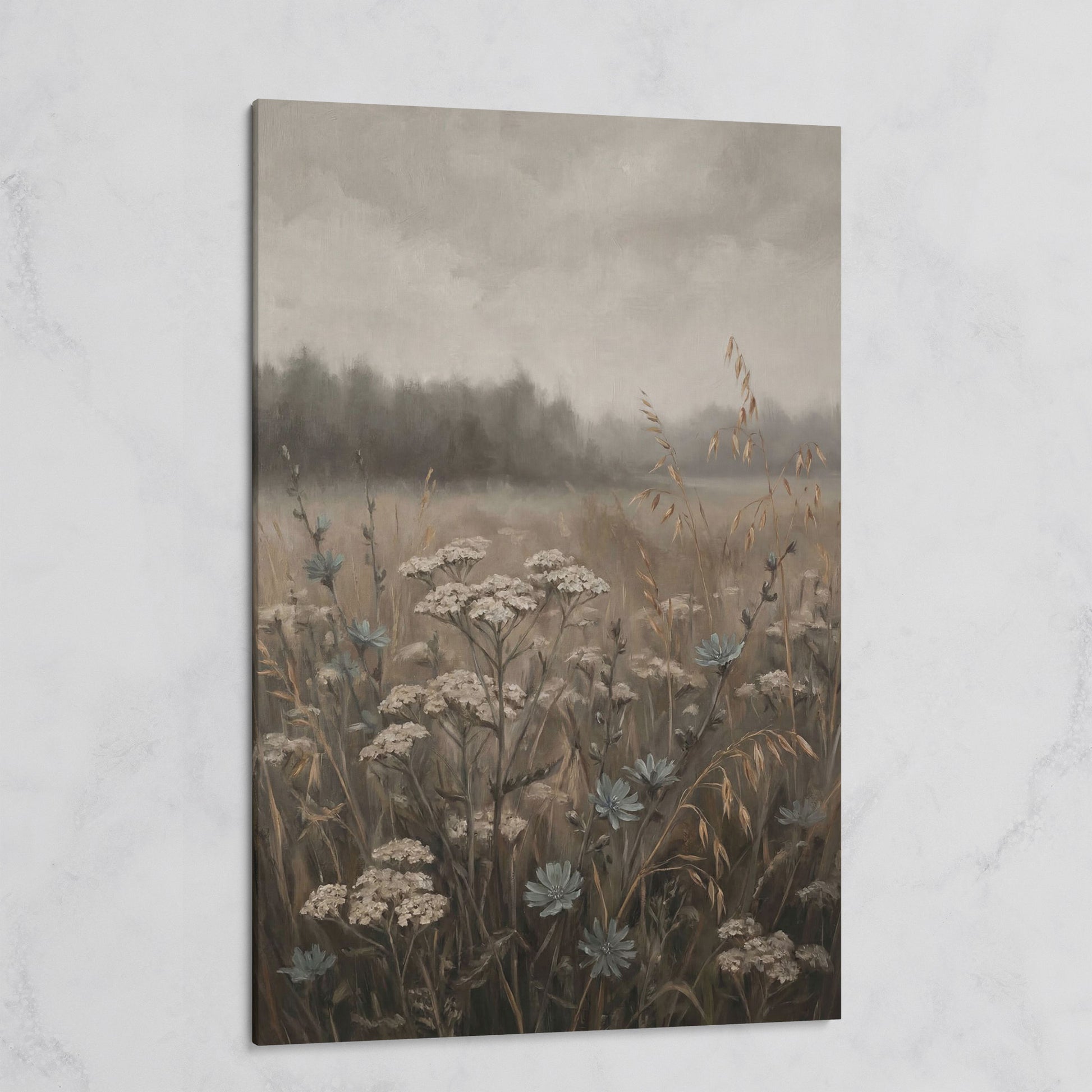 Wildflower Field at Dusk. Botanical Landscape Canvas Art on gallery wrap