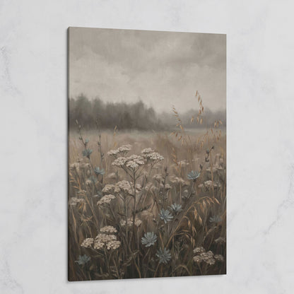 Wildflower Field at Dusk. Botanical Landscape Canvas Art on gallery wrap