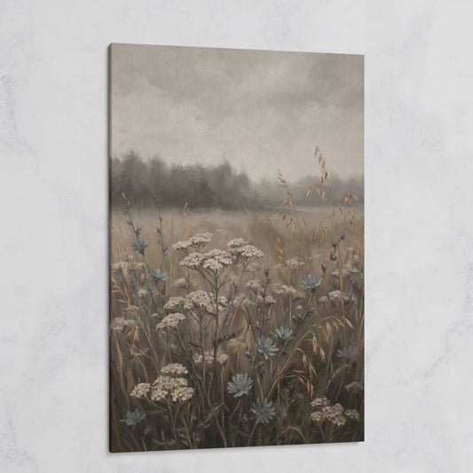 Wildflower Field at Dusk. Botanical Landscape Canvas Art on gallery wrap