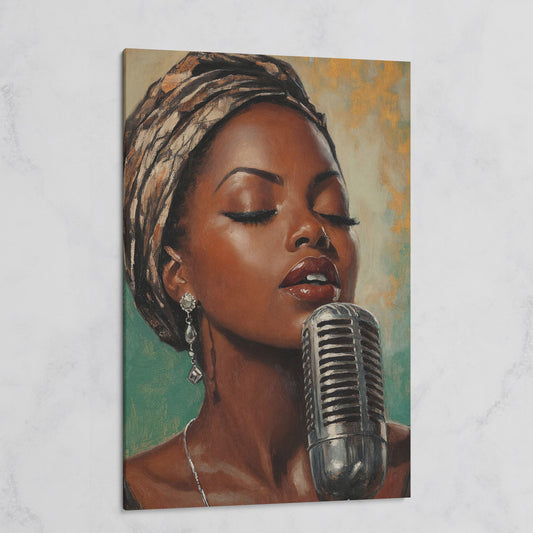 Soulful Jazz Singer Portrait Canvas Wall Art on gallery wrap