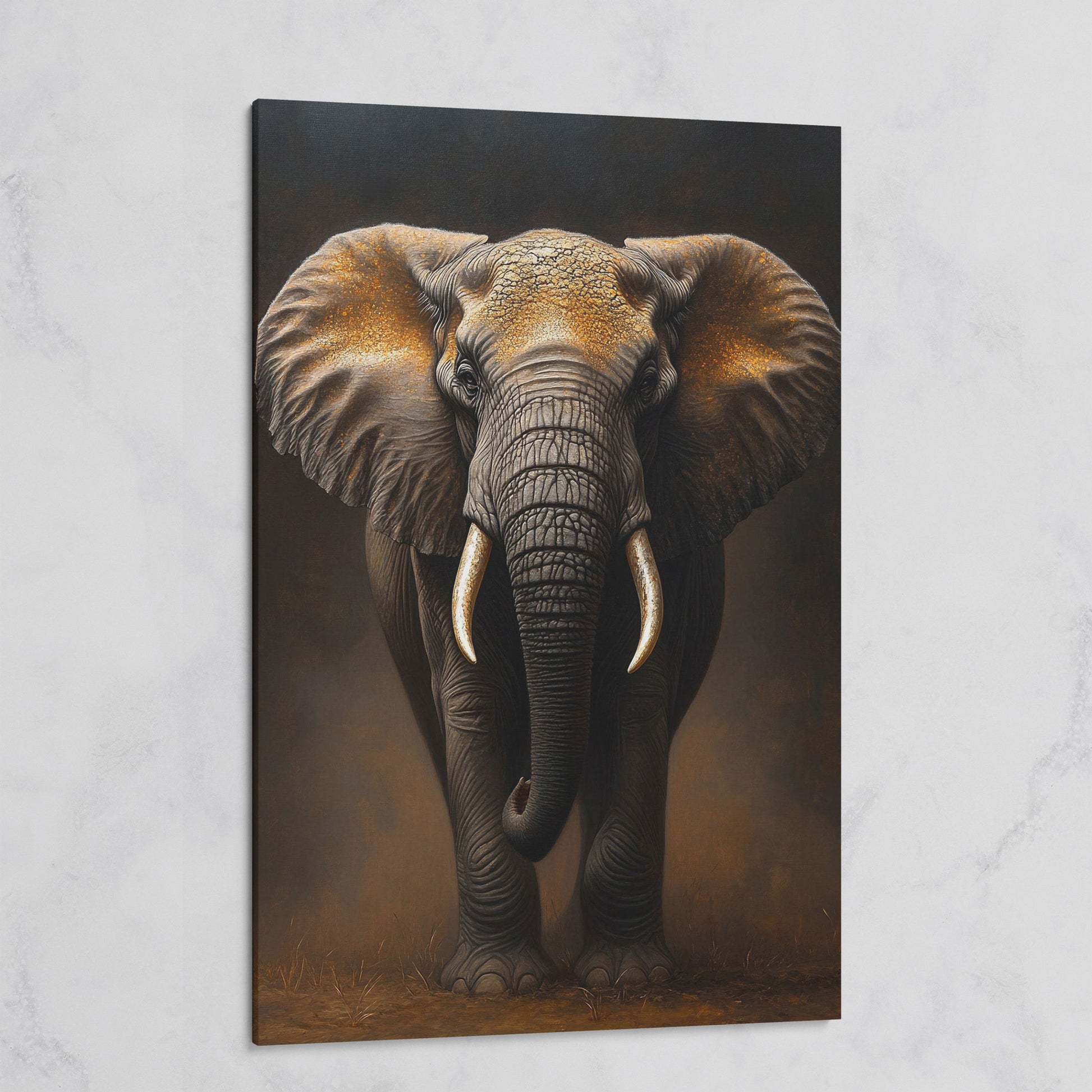 Elephant Portrait Canvas Wall Art, African Wildlife Painting on gallery wrap