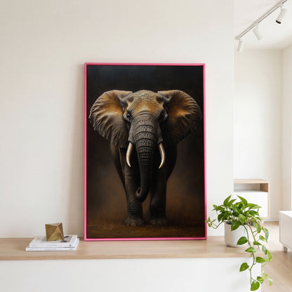 Elephant Portrait Canvas Wall Art, African Wildlife Painting in pink floating frame