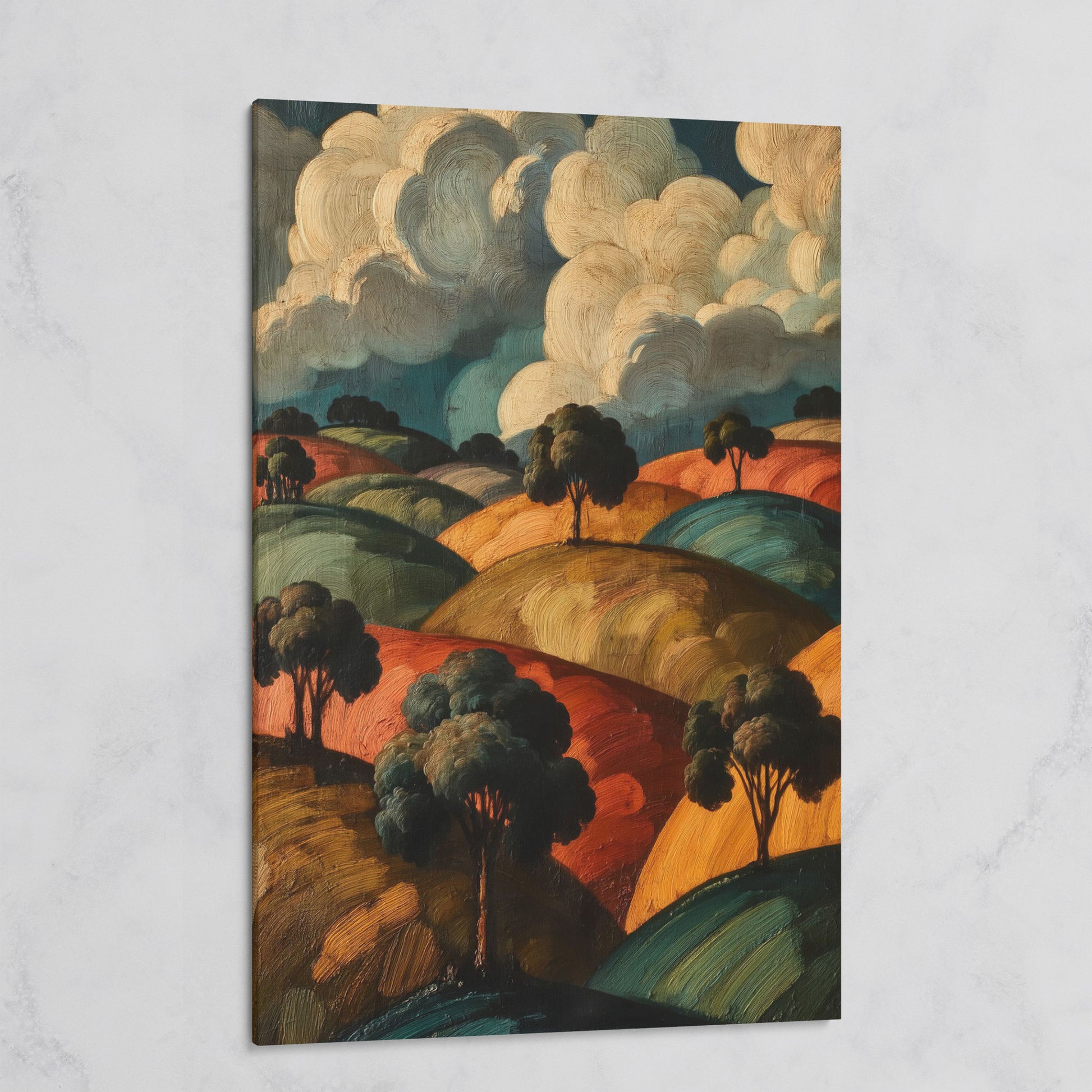 Rolling Hills and Cloud Sky Canvas Print, French Countryside Landscape on gallery wrap