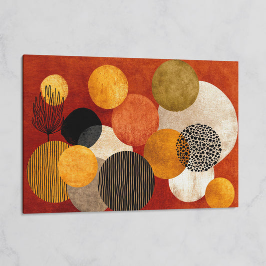 Retro Circles and Botanicals Abstract Canvas Wall Art on gallery wrap