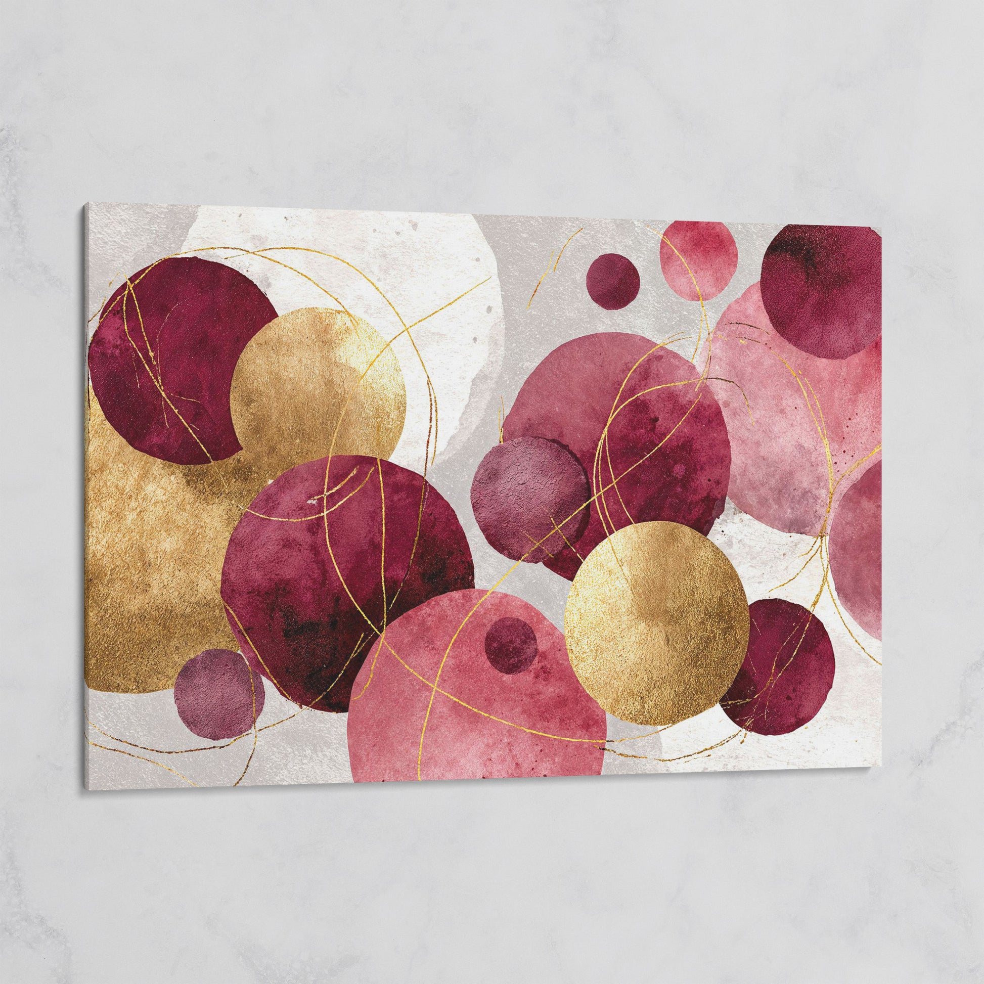 Gold Circle Abstract Canvas Art, Large Geometric Wall Art on gallery wrap