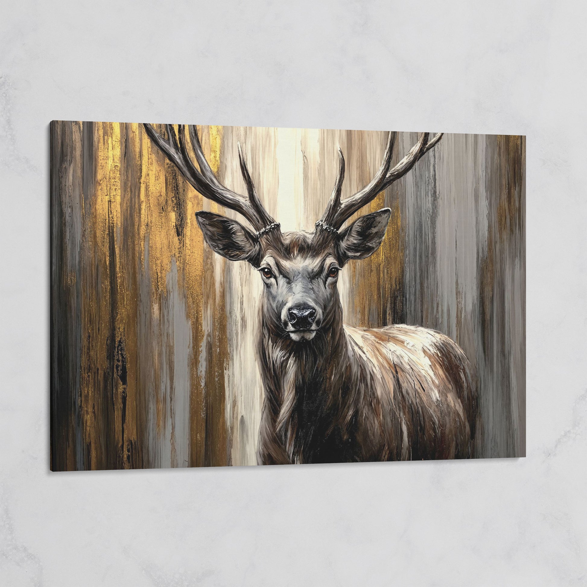 Close-Up Stag Portrait Canvas Wall Art with Large Antlers on gallery wrap