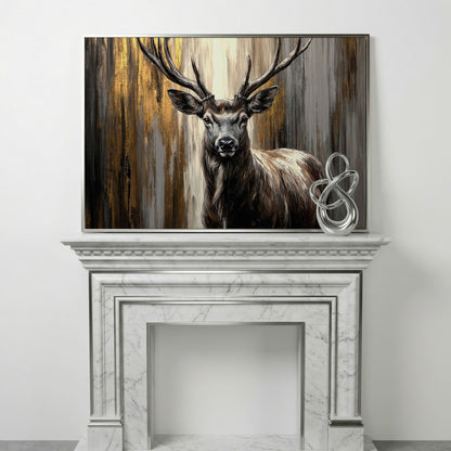 Close-Up Stag Portrait Canvas Wall Art with Large Antlers in silver floating frame