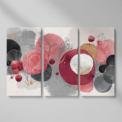Abstract Circles and Line Art Canvas Wall Art as 3-panel split version