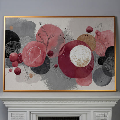 Abstract Circles and Line Art Canvas Wall Art in antique gold floating frame