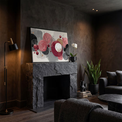 Abstract Circles and Line Art Canvas Wall Art in black floating frame