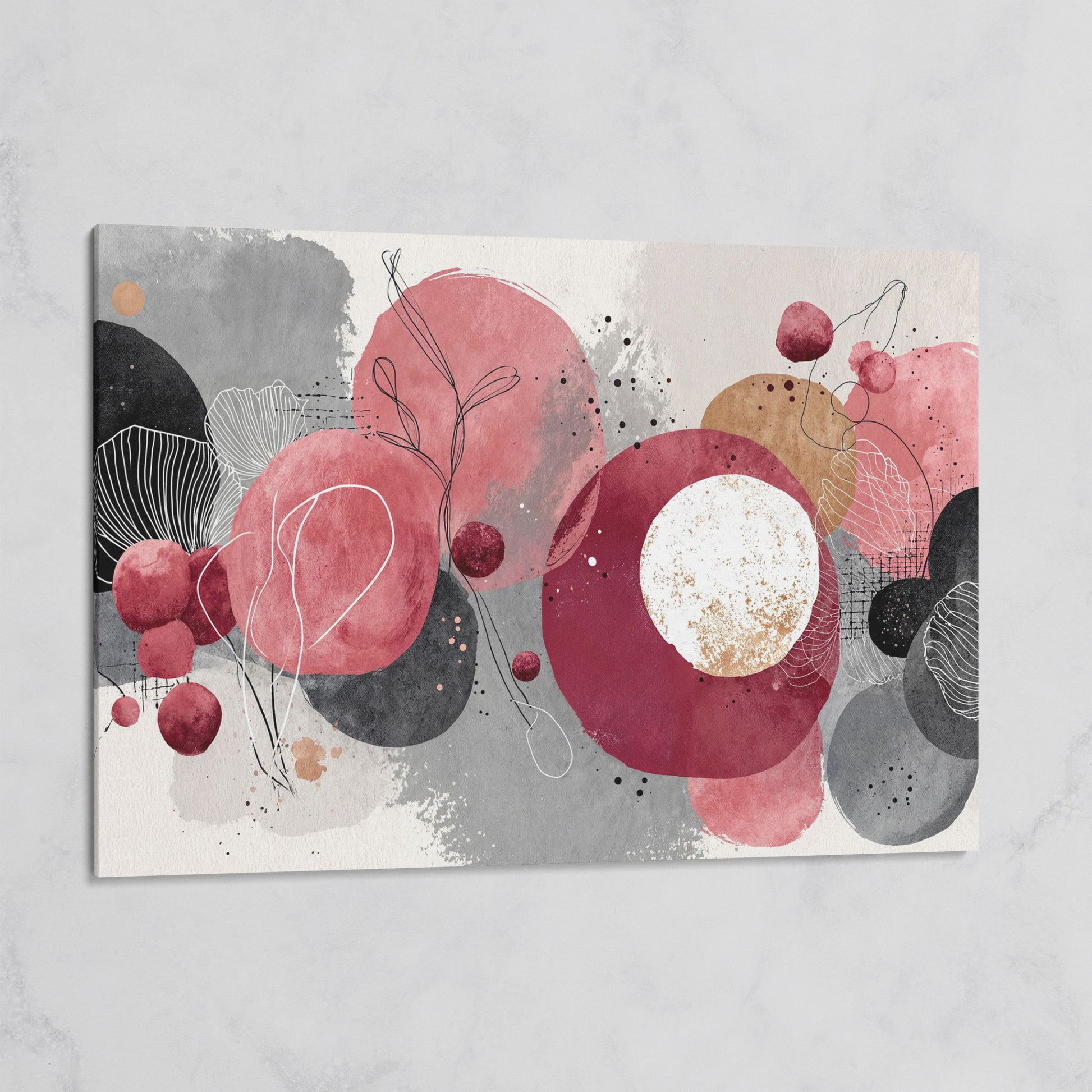 Abstract Circles and Line Art Canvas Wall Art on gallery wrap