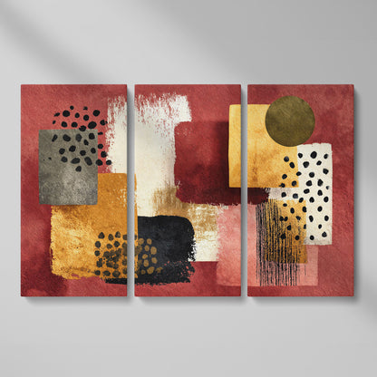 Terracotta Geometric Abstract Canvas Art, Earth Tone Wall Art as 3-panel split version