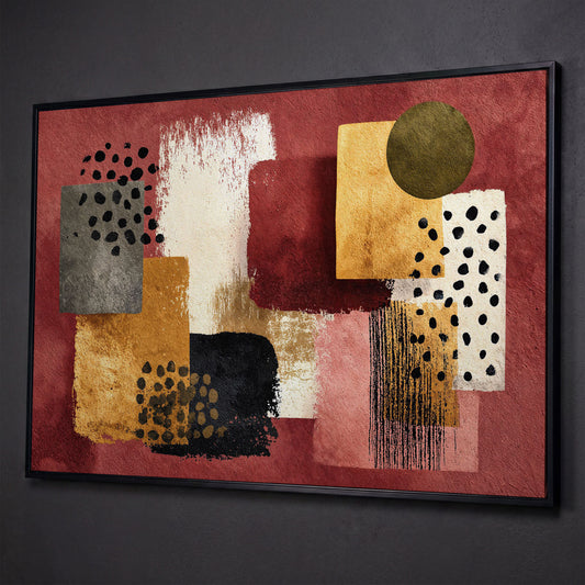 Terracotta Geometric Abstract Canvas Art, Earth Tone Wall Art shown in black floating frame