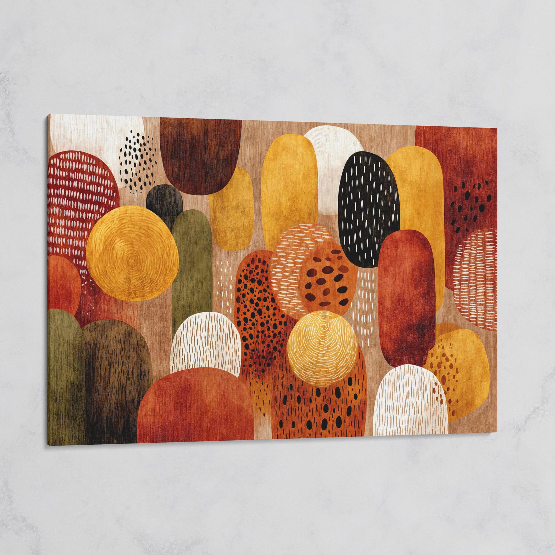 Terracotta and Olive Abstract Shapes Canvas Wall Art on gallery wrap