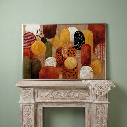 Terracotta and Olive Abstract Shapes Canvas Wall Art in silver floating frame