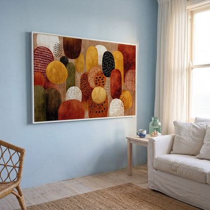 Terracotta and Olive Abstract Shapes Canvas Wall Art in white floating frame