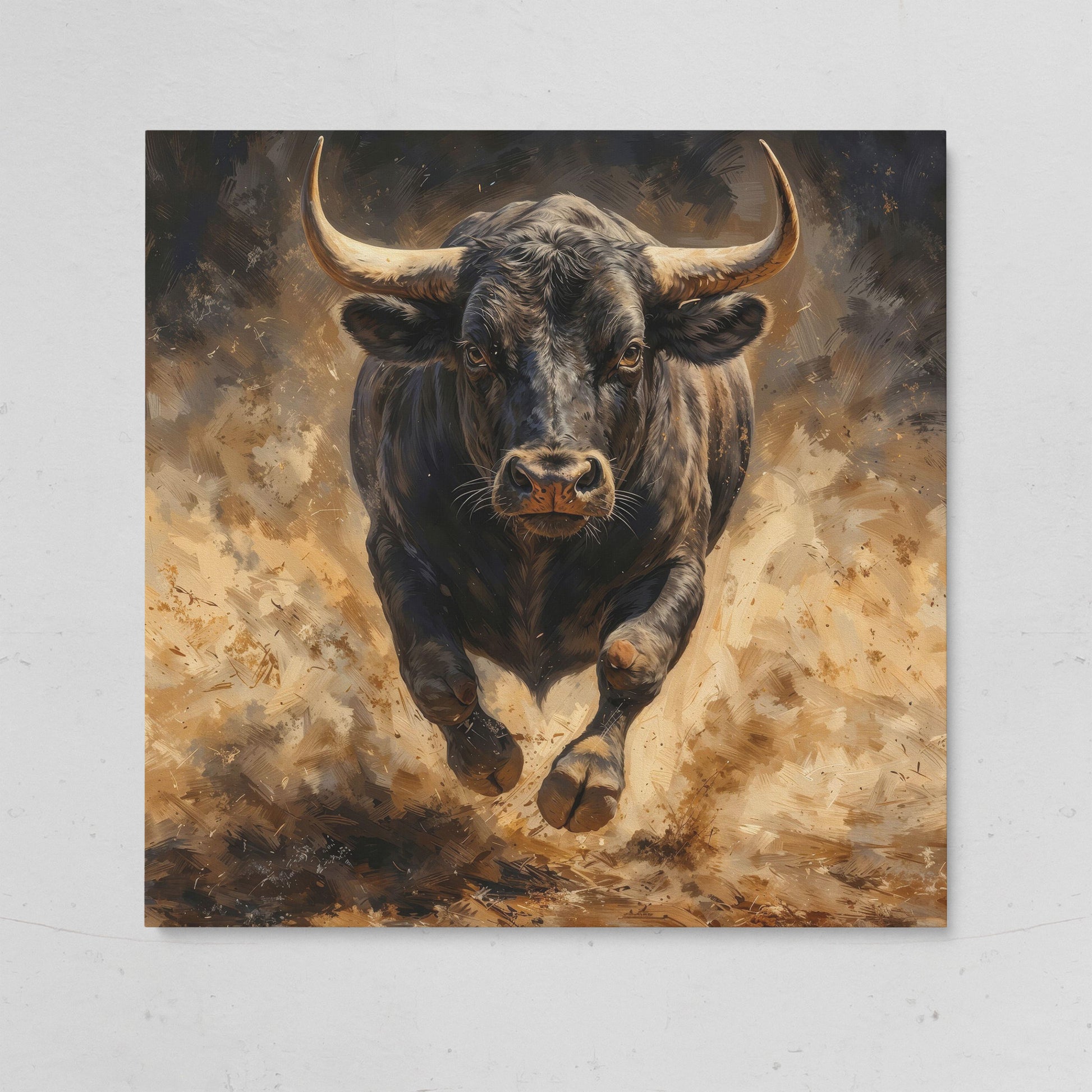 Charging Bull Canvas Art, Low-Angle View, Square Format on gallery wrap