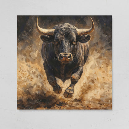 Charging Bull Canvas Art, Low-Angle View, Square Format on gallery wrap