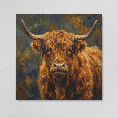 Highland Cow Square Canvas Wall Art, 16" to 55" on gallery wrap