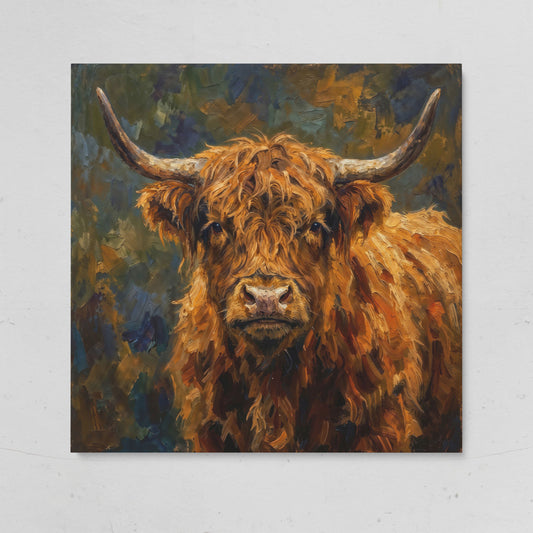 Highland Cow Square Canvas Wall Art, 16" to 55" on gallery wrap