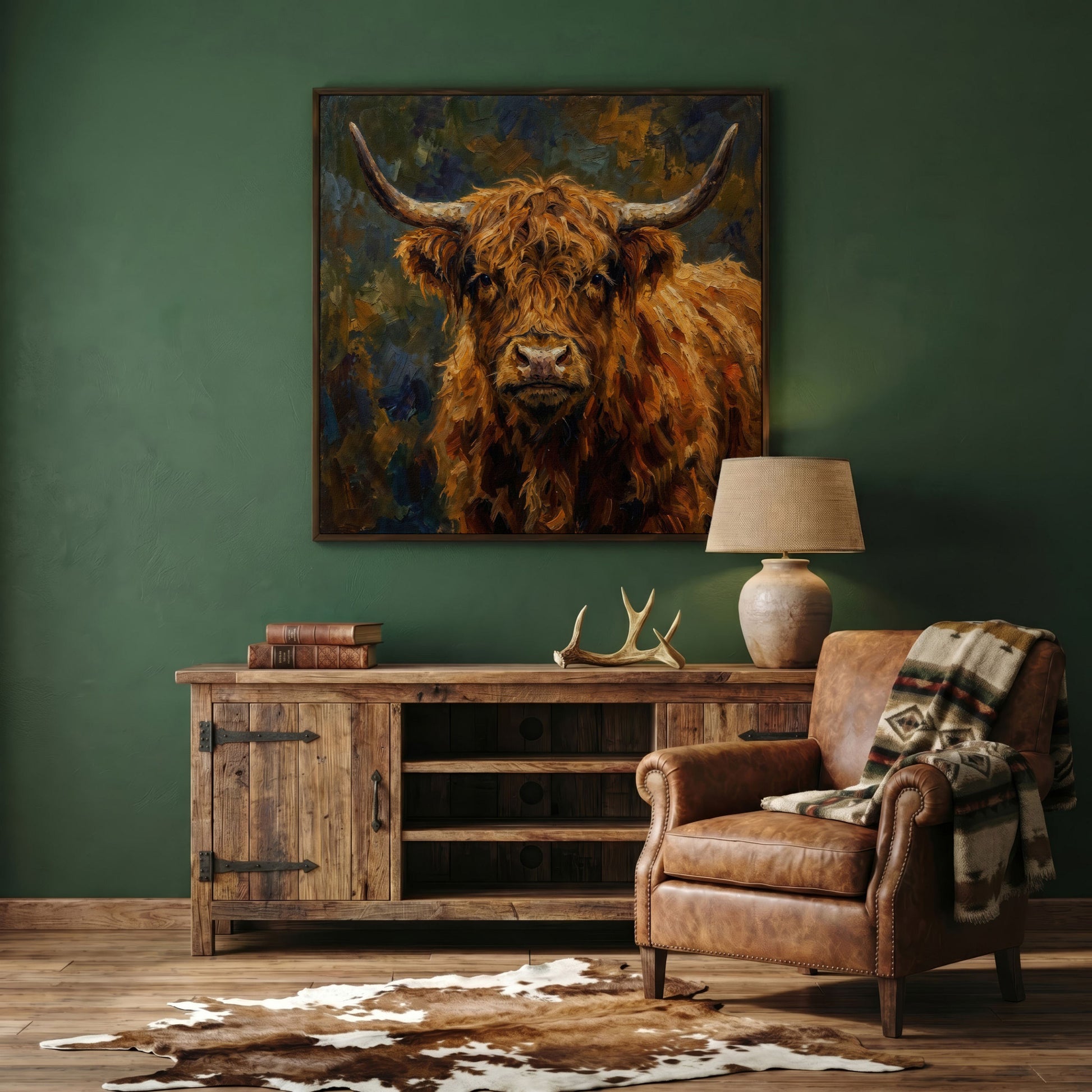 Highland Cow Square Canvas Wall Art, 16" to 55" in dark walnut floating frame