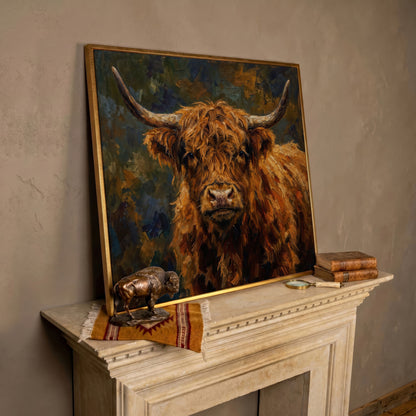 Highland Cow Square Canvas Wall Art, 16" to 55" in rose gold floating frame