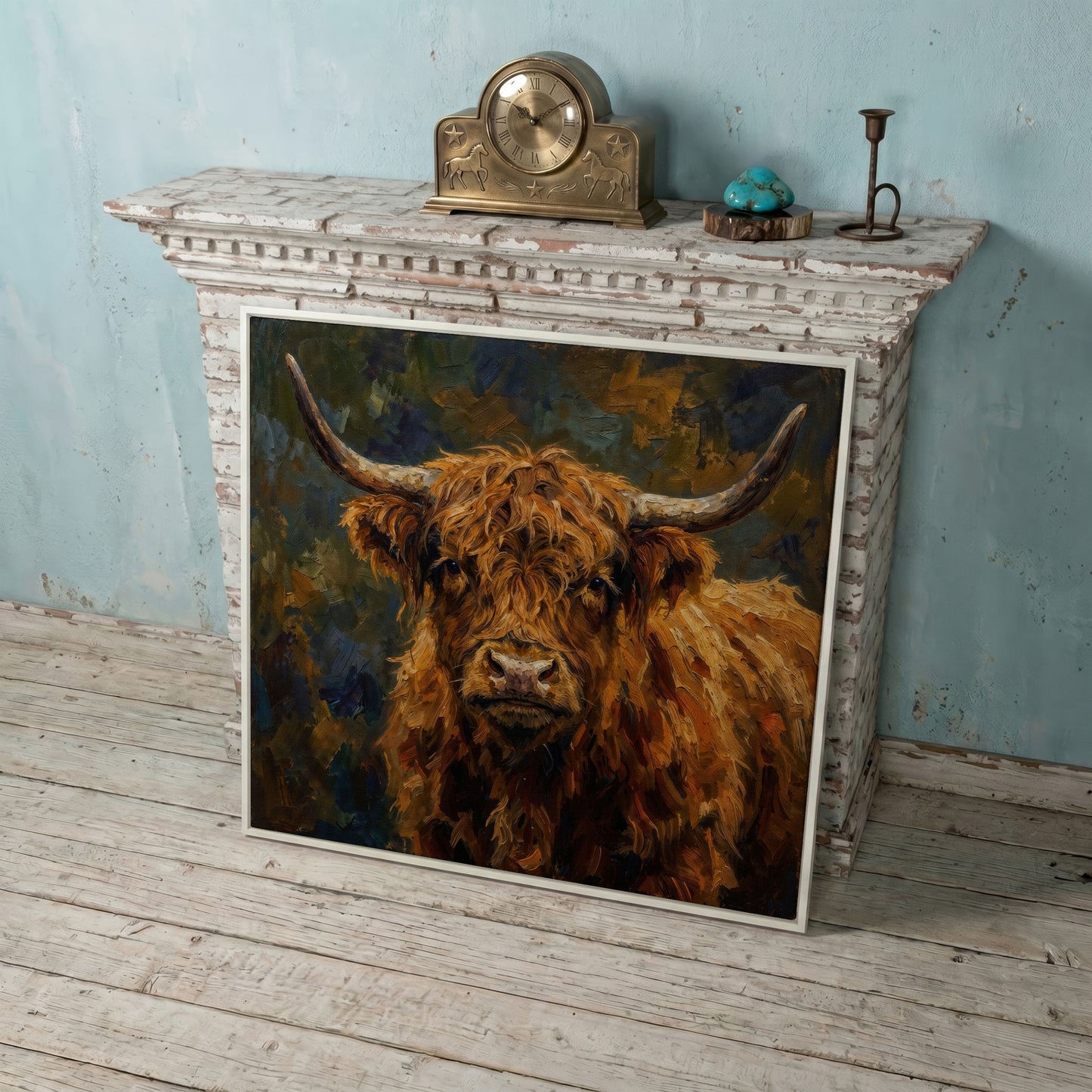 Highland Cow Square Canvas Wall Art, 16" to 55" in white floating frame