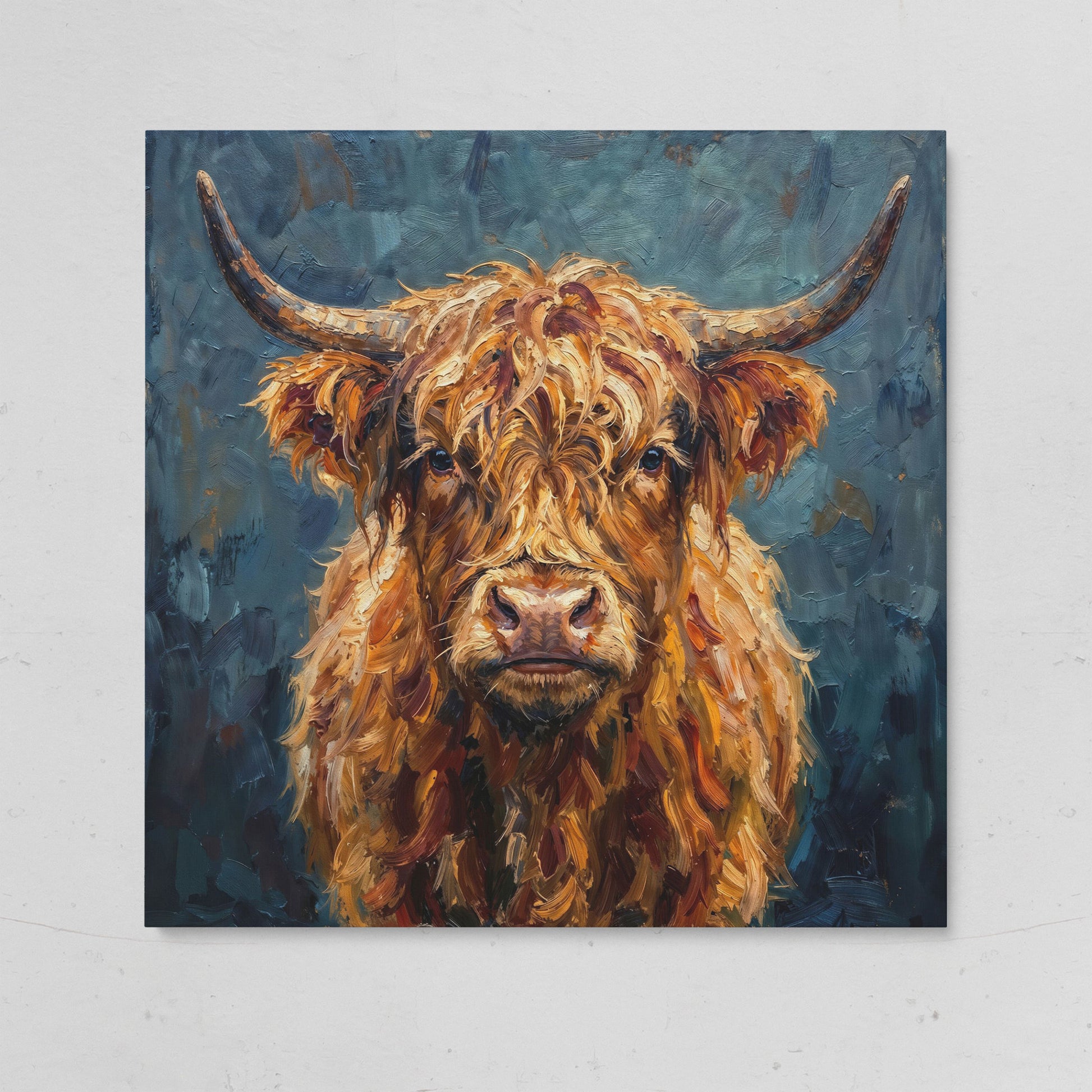 Highland Cow Portrait Canvas Art, Close-Up Face and Horns on gallery wrap
