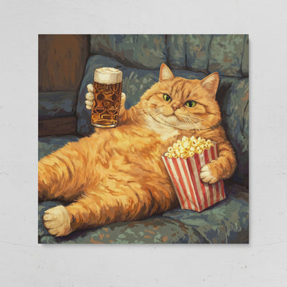 Couch Potato Cat Canvas Art, Square Wall Art Print on gallery wrap