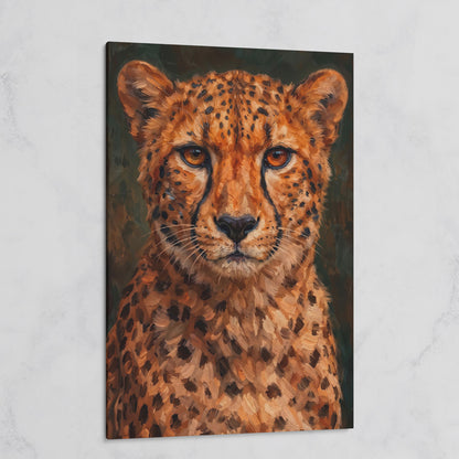 Cheetah Portrait Canvas Print, Head and Chest Close-Up on gallery wrap