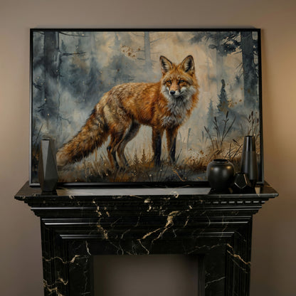 Fox Portrait in the Forest, Canvas Wall Art in black floating frame
