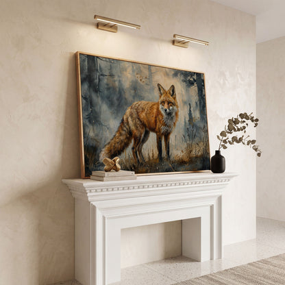Fox Portrait in the Forest, Canvas Wall Art in white oak floating frame