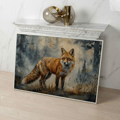 Fox Portrait in the Forest, Canvas Wall Art in white floating frame